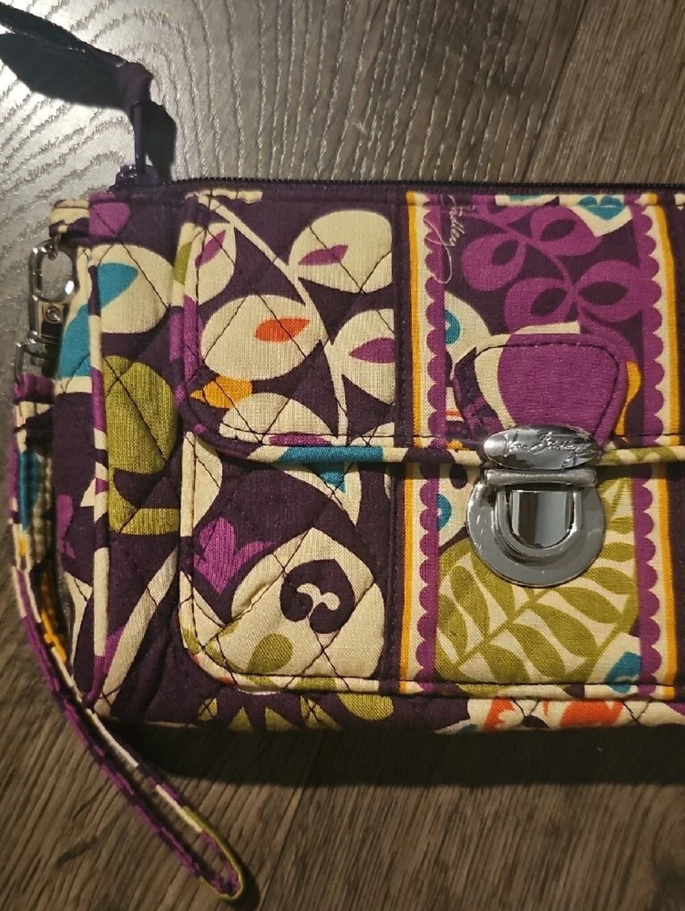 Vera Bradley Plum Crazy Purple Quilted Wristlet and Card Pouch Purse